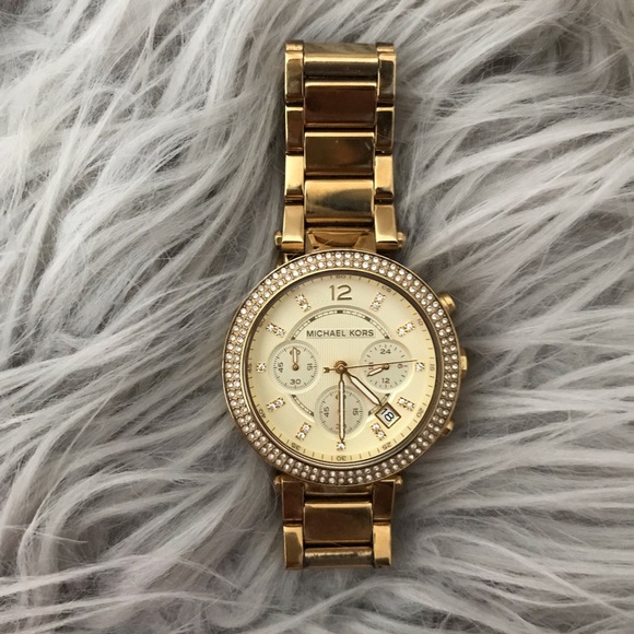 Michael Kors Gold Watch w/ Crystal Encrusted Face - Picture 2 of 4